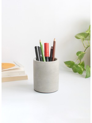 Dekoratif Beton Silindir Kalemlik |çok Amaçlı Organizer Vazo Saksı Ofis ve Banyo Düzenleyici 8X10 cm