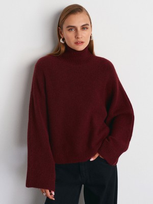 10817 Yumuşak Dokulu Yarasa Kol Triko Kazak-Bordo M.