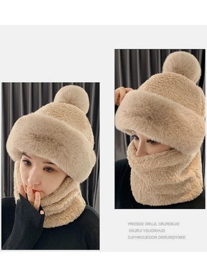 Asya Gümrük Malları Kışlık Bere, Bere, Boyunluklu Bere, Peluş Bere Atkı, Rüzgar Geçirmez Peluş Şapka Atkı