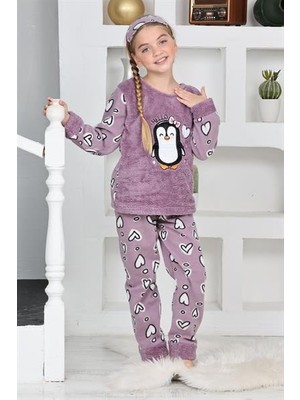 Yeni Sezon Sonbahar/kış Kız Çocuk Penguen Desenli Polar Pijama Takımı 4994