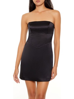 F21 Straplez Saten Mini Elbise