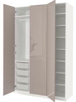 Pax Gardırop, Beyaz-Parlak Cila Koyu Bej, 150X60X236 cm