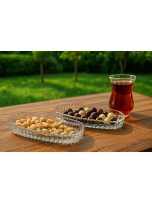 ENAVM Santa 4'lü Cam Kayık Tabak Sosluk- Sunumluk- Çerezlik