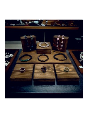 Ahşap Blok Takı Sergileme Stand,  Yüzük, Bilezik, Küpe, Kolye Sergileme Blokları 7 Adet Set