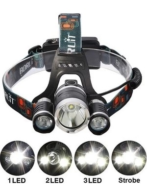 T6 Kafa Feneri 5000 Lumens 3xcree Xm-T6+2r5 Lamba LED Kamp Lambası
