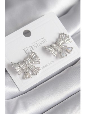 Bfs Pirinç Gümüş Renk Zirkon Taşlı Kurdele Model Kadın Küp