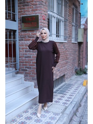 Simli Balon Kol Merserize Elbise