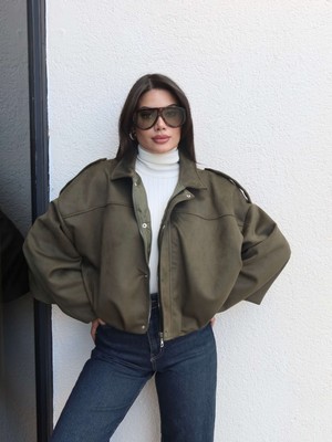 Apoletli Süet Bomber Ceket