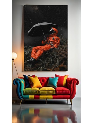 Özkacar Group Şemsiyeli Astronot Ev Duvar Salon Güzellik Salonu Ofis Dükkan Dekarasyon Kanvas Tablo