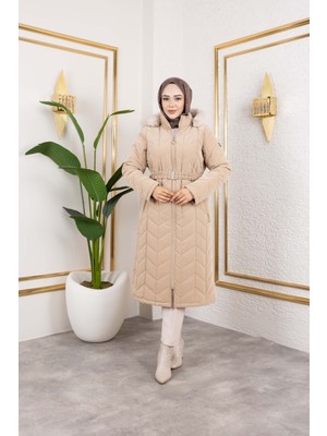 Aslım Kadın Büyük Beden Nova Kumaş Kapüşonlu Mont