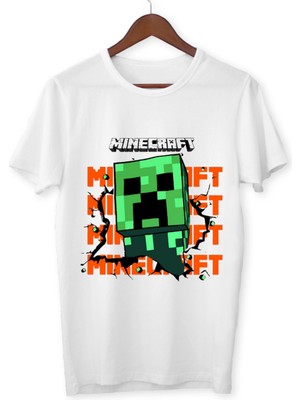 Mınecraft Çocuk Yetişkin Beyaz T-Shirt Unisex Çocuk Tişört