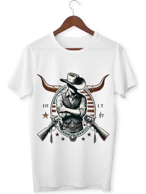 Kovboy Baskılı Tişört Çocuk Tişört Kovboy Unisex Yetişkin Tişört