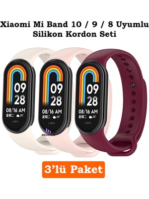 Xiaomi Mi Band 8 Mi Band 9 Mi Band 10 Uyumlu 3lü Paket Silikon Kordon Bileklik Metal Pimli