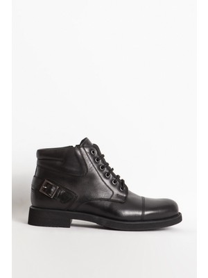 Dericlub Erkek Kalın Taban Fermuarlı Casual Bot Gerçek Deri Br 07124 Siyah