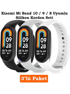 Xiaomi Mi Band 8 Mi Band 9 Mi Band 10 Uyumlu 3lü Paket Silikon Kordon Bileklik Metal Pimli