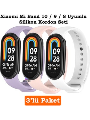 Xiaomi Mi Band 8 Mi Band 9 Mi Band 10 Uyumlu 3lü Paket Silikon Kordon Bileklik Metal Pimli
