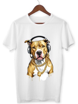 Pitbull Baskılı Çocuk Yetişkin Beyaz T-Shirt Dog Unisex Çocuk Tişört