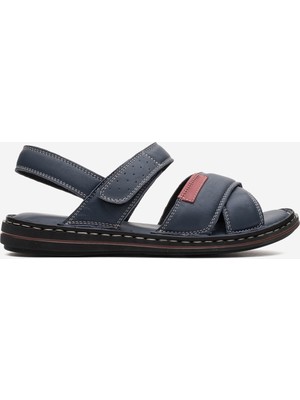 Dericlub Erkek Çapraz Bantlı Sandalet Gerçek Deri Dc 1216 Lacivert