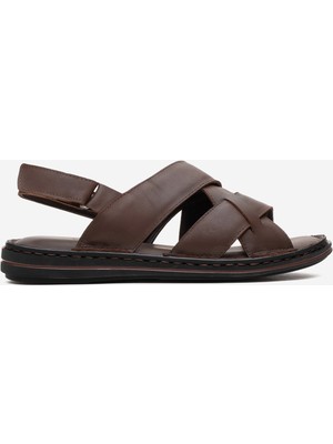 Dericlub Erkek Çapraz Bantlı Sandalet Gerçek Deri Dc 1241 Kahverengi