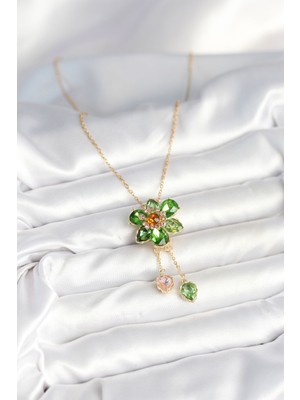 Zarif Kadın Için Golden Çelik Zincir Çiçekli Sallantılı Kolye