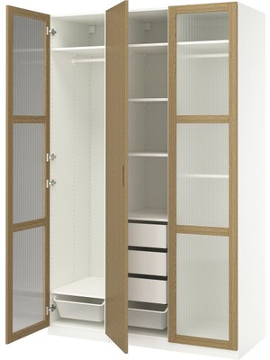 Pax Gardırop, Beyaz-Meşe Kaplama Cam, 150X60X236 cm