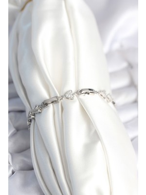 Zarif Kadın Için Silver Pirinç Kalp Bileklik