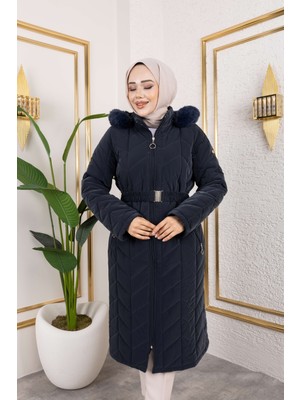Aslım Kadın Büyük Beden Nova Kumaş Kapüşonlu Mont