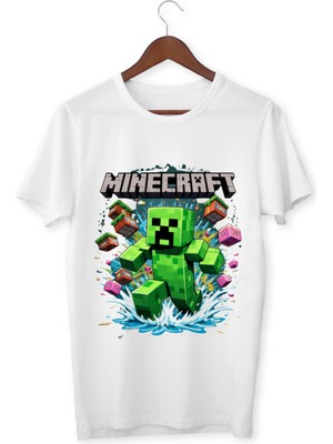 Mınecraft Çocuk Yetişkin Beyaz T-Shirt Unisex Çocuk Tişört