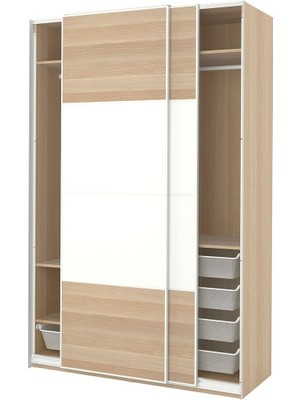 Pax Sürgü Kapaklı Gardırop, Beyaz-Ağartılmış Meşe Görünümlü, 150X66X236 Cm, Çift Taraflı Kapak