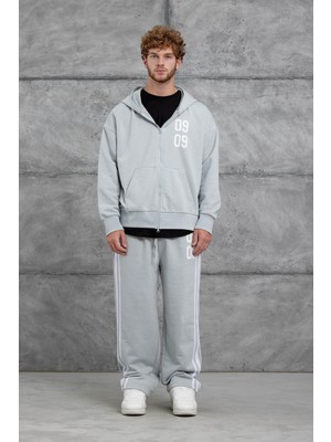Gri 0909 Baskılı Oversize Eşofman Takımı
