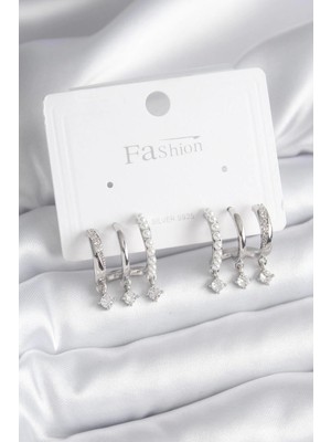 Bfs Pirinç Gümüş Renk Zirkon Taş Detay Incili Kadın Küpe