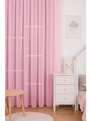 Pembe Tül Perde, Kız Çocuk Odası, Sık Pile, Düz, Sade, Tül Perde, Kornişli, Pembe
