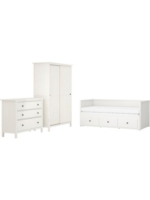 Yatak Odası Takımı, Beyaz Vernik, 80X200 Cm, 3'lü Set