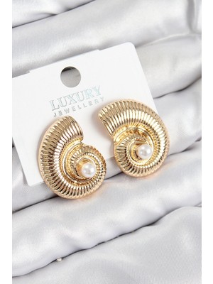 Bfs Pirinç Inci Detaylı Girdap Model Gold Renk Kadın Küpe