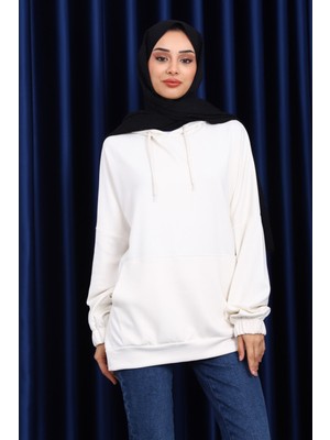 Krem Kanguru Cepli Modal Sweatshirt