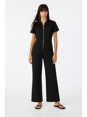 Kısa Kollu Denim Tulum