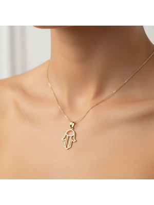 TabiTela 14 ayar altın kolye ucu Hamsa / Fatma’nın Eli GM9384 1 gr