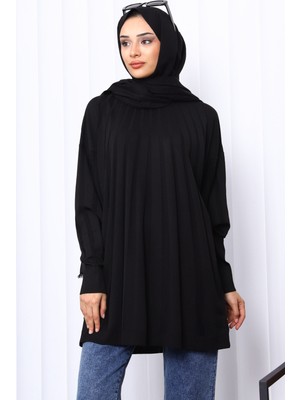 Siyah Bisiklet Yaka Merserize Triko Tunik