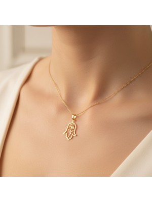 TabiTela 8 ayar altın kolye ucu Hamsa / Fatma’nın Eli GM9379 1 gr