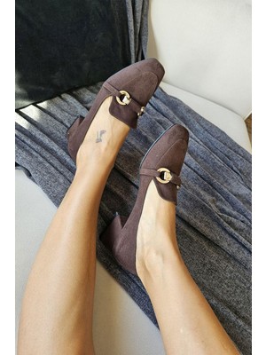10 1900 Topukla Kadın Toka Detaylı 3 cm Topuklu Loafer Günlük Ayakkabı
