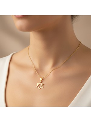 TabiTela 14 ayar altın kolye ucu Davud’un Yıldızı / Magen David GM9412 1 gr