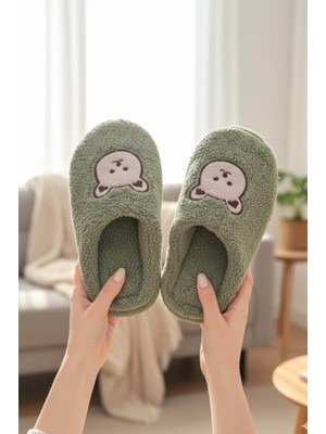 Ft 103 Panda Nakışlı Kadın Ev Terliği Peluş Terlik Çeyiz ve Bohça Terliği Ses Yapmaz Kalın Taban