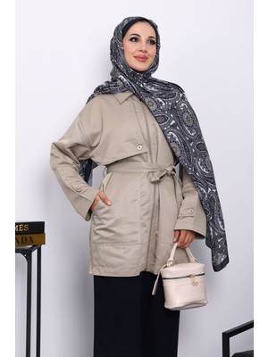 İmaj Butik Taş Cep Detaylı Kuşaklı Ceket