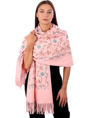 Pembe Nakışlı Kışlık Şal