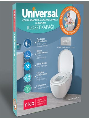 Nkp Üniversal Çocuk Adaptörlü Yavaş Kapanır Klozet Kapağı Duroplast Beyaz Kolay Montaj
