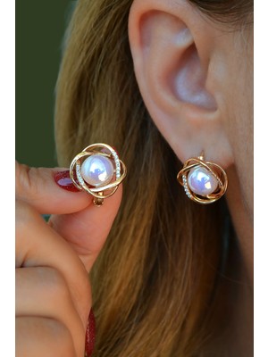 Sacce Scarves & Accessories Zirkon Taşlı Ortası Inci Gül Figürü Halka Küpe Uzun Ömürlü Dayanıklı