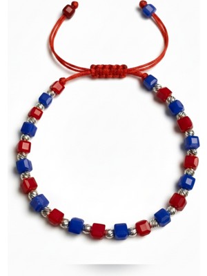 Tarzına Renk Kat: Unisex Gümüş Dorikalı Ipli Bordo-Mavi Küp Boncuk Erkek Bileklik