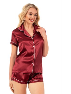 Ahu Kadın Kısa Kollu Saten Gecelik Şort Takımı 7847