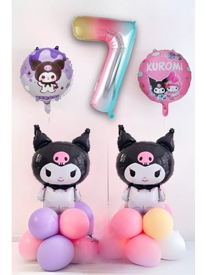 7 Yaş Kuromi Balon Set Doğum Günü Balon Seti Gökkuşağı Rakam Helyum Uyumlu Uçan Balon