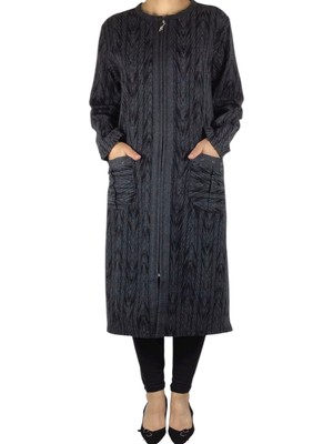 Kadın Önü Fermuarlı Üstten Cepli Kalın Kap